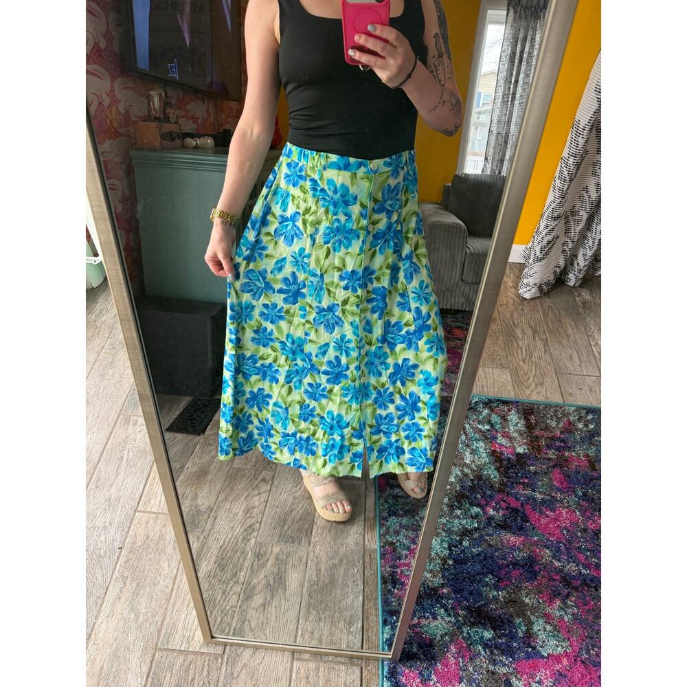 Sag Harbor Women’s Maxi Skirt Large Floral Colorful Stretchy Peasant Boho